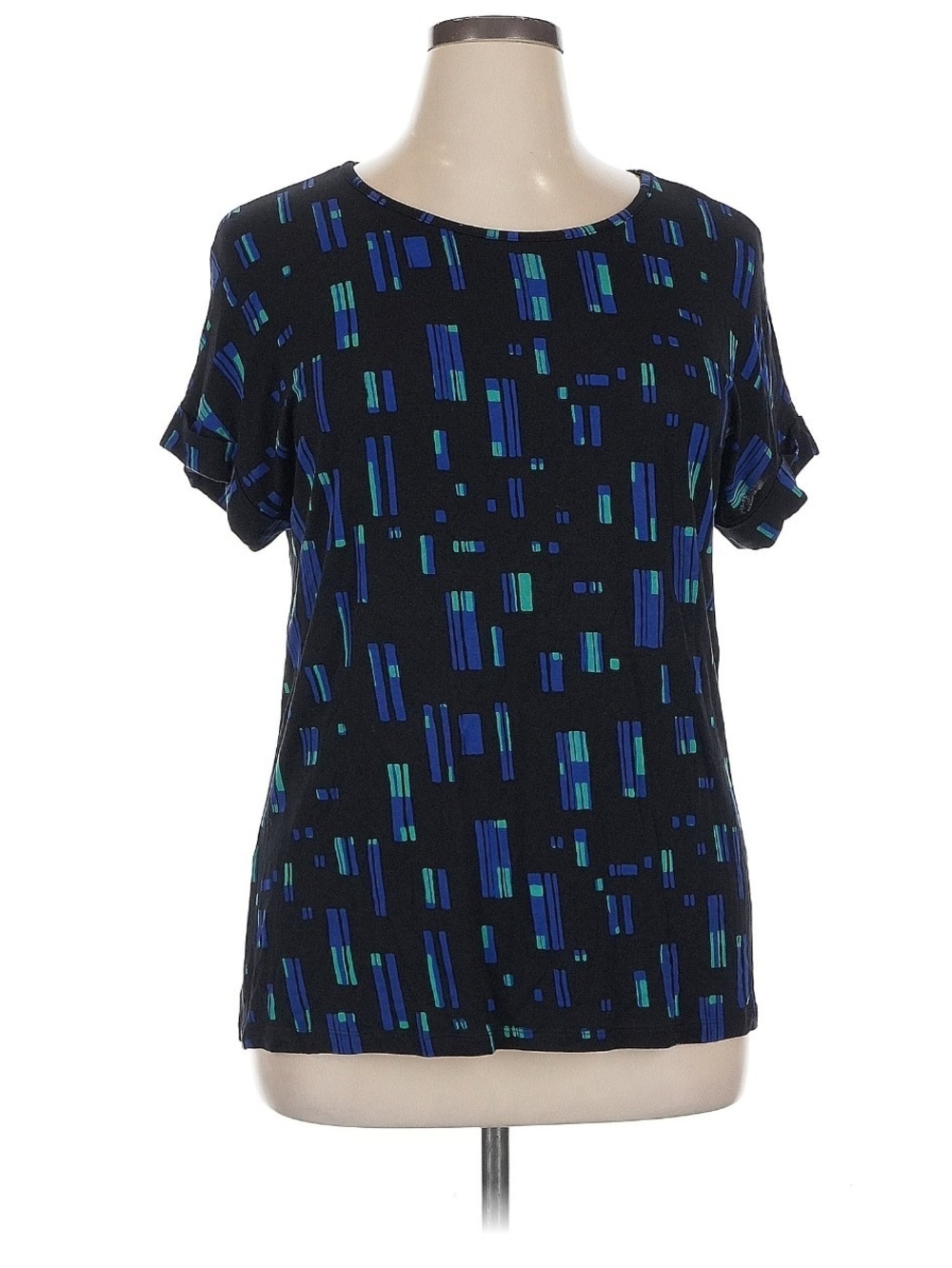 Apt. 9 Black Geometric Print Short Sleeve Women's Top
